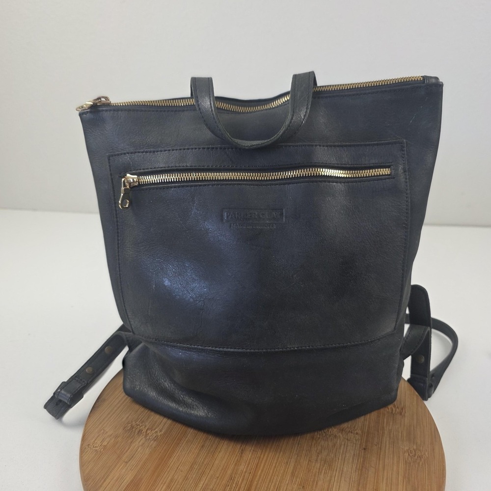 Parker Clay Backpack Bag Womens Medium Black Leather Zip Top Adjustable Straps